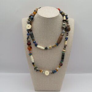 Multi Gemstone Bone Wood Beaded Necklace